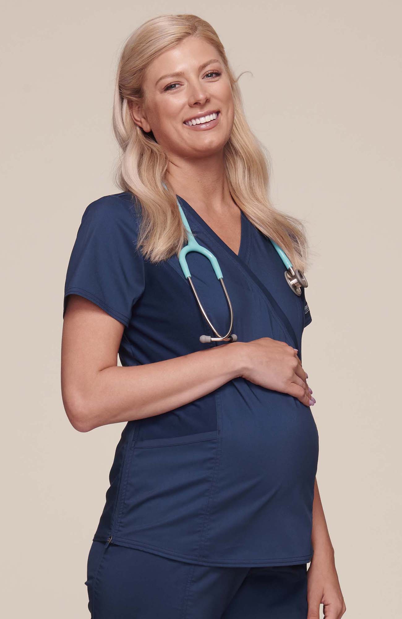 Cherokee Women's Flexibles Maternity Wrap Scrub Top 2892 Ab4 Navy Blue Small for sale online 
